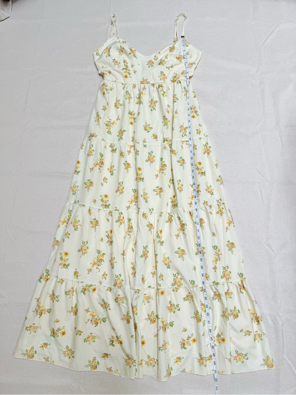 Cream Yellow Floral Open Back Tiered Maxi Dress Cottagecore L NWT - Picture 4 of 8